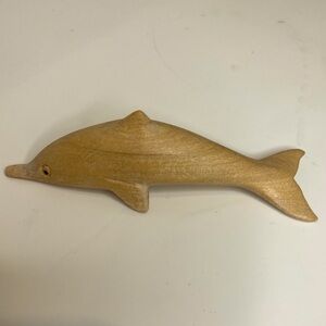 Vtg Hand Carved Wooden Dolphin 4" Long Fish Figurine Nautical Sea Sculpture